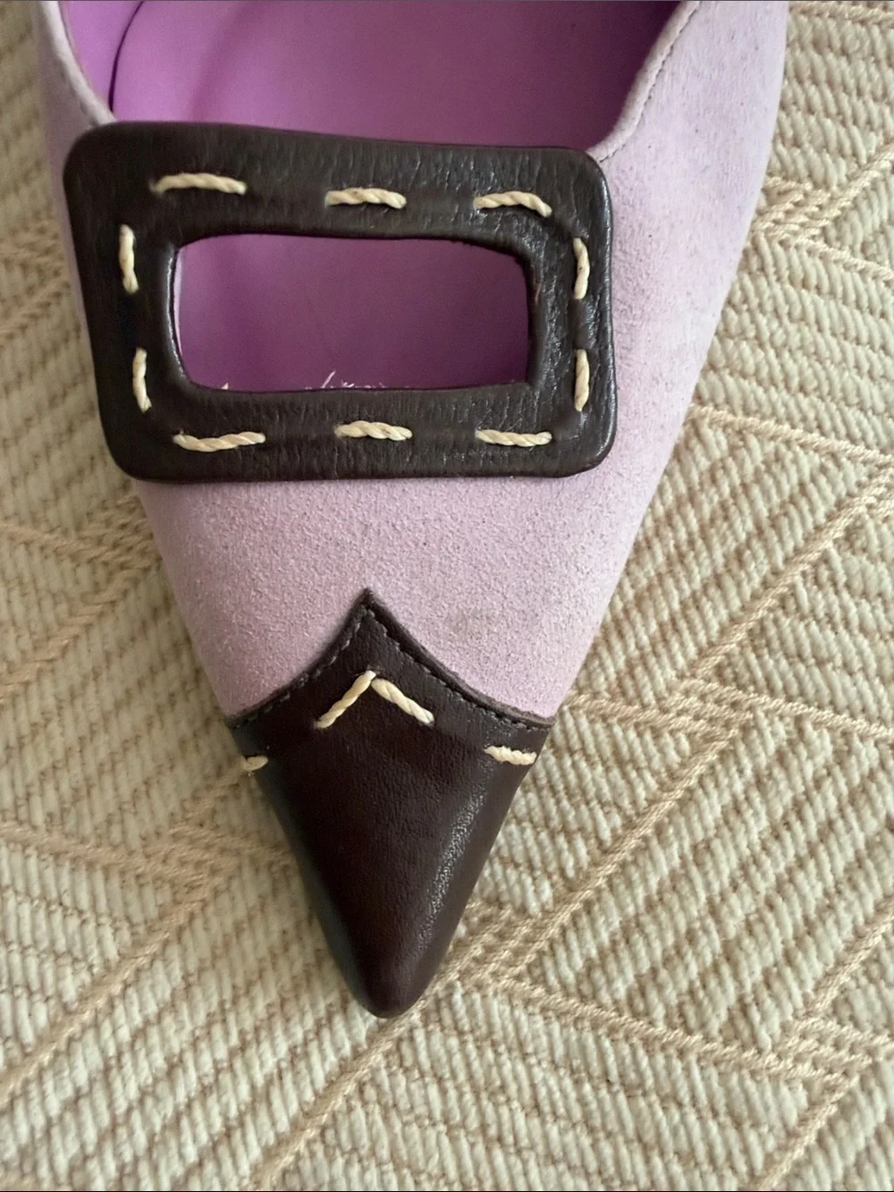 BCBGMaxAzria Lavender and Brown butter leather & suede pump Gorgeous!!